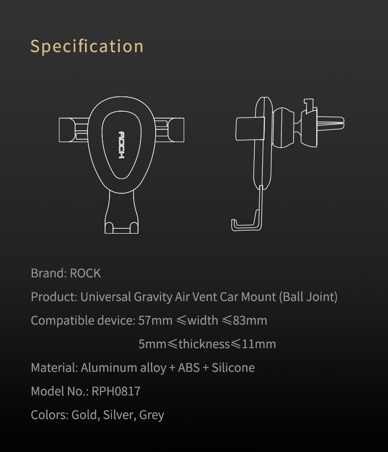 REGO Communication Sdn Bhd - Rock Space | ROCK Universal Gravity Air Vent Car Mount (Ball Joint)