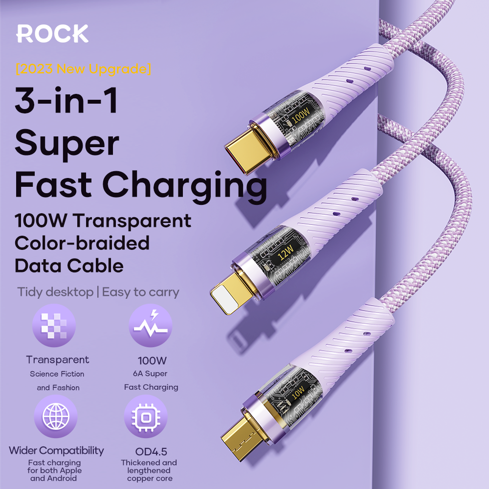 REGO Communication Sdn Bhd - Rock Space | ROCK G20 3in1 Transparent 100W Fast Charge Cable