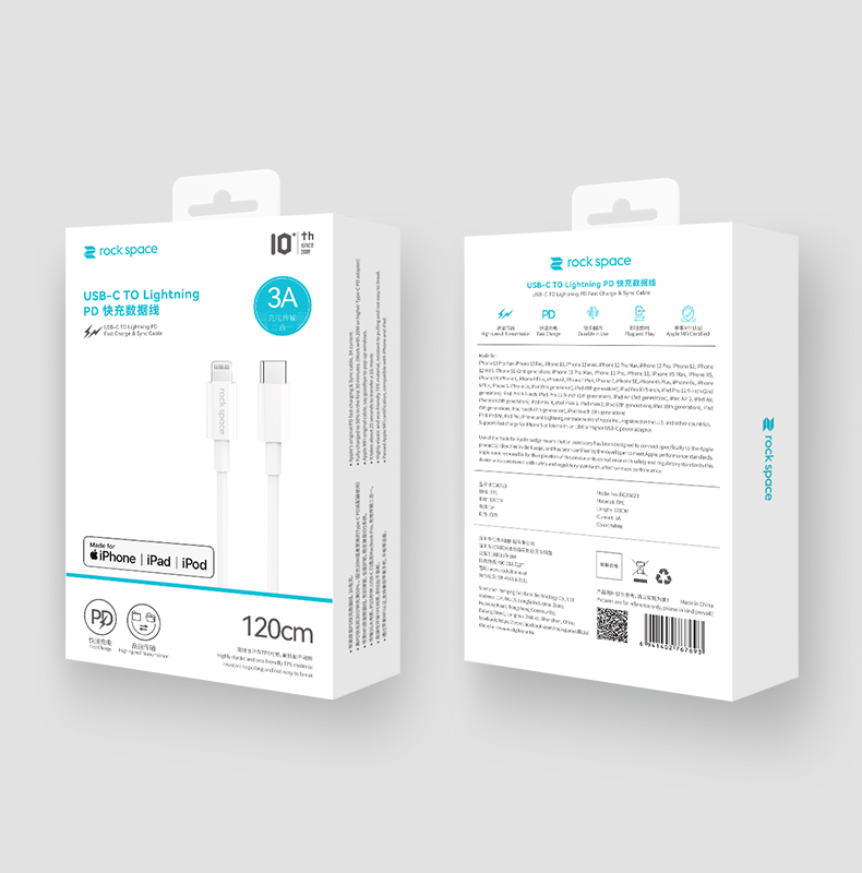 Rock Space MFi Type C to Lightning Cable (1.2m)