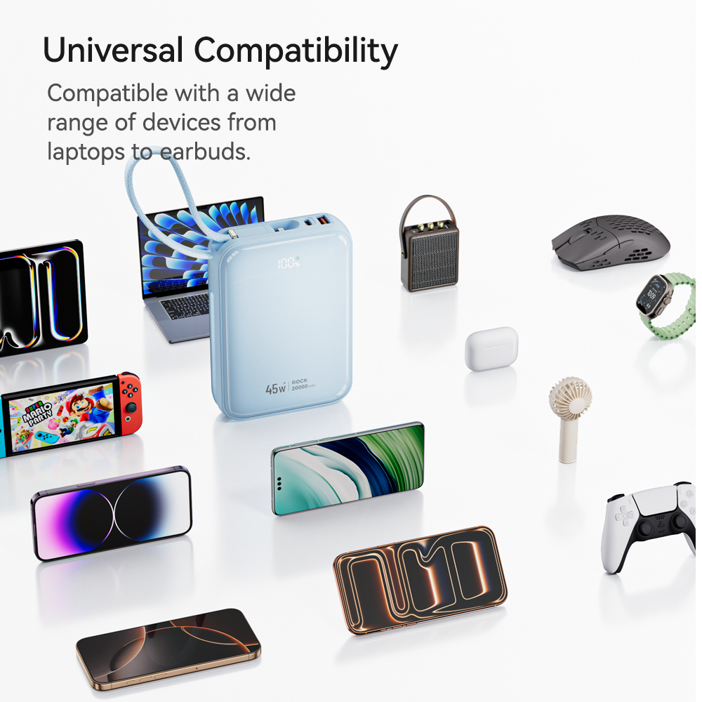 REGO Communication Sdn Bhd - Rock Space | ROCK C04 Interstellar 45W Power Bank with Built-in Cables (10000mAh)