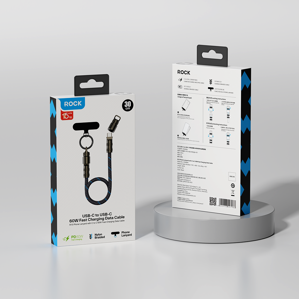 REGO Communication Sdn Bhd - Rock Space | ROCK R15 Phone Lanyard with Type C to C 60W Fast Charging Data Cable