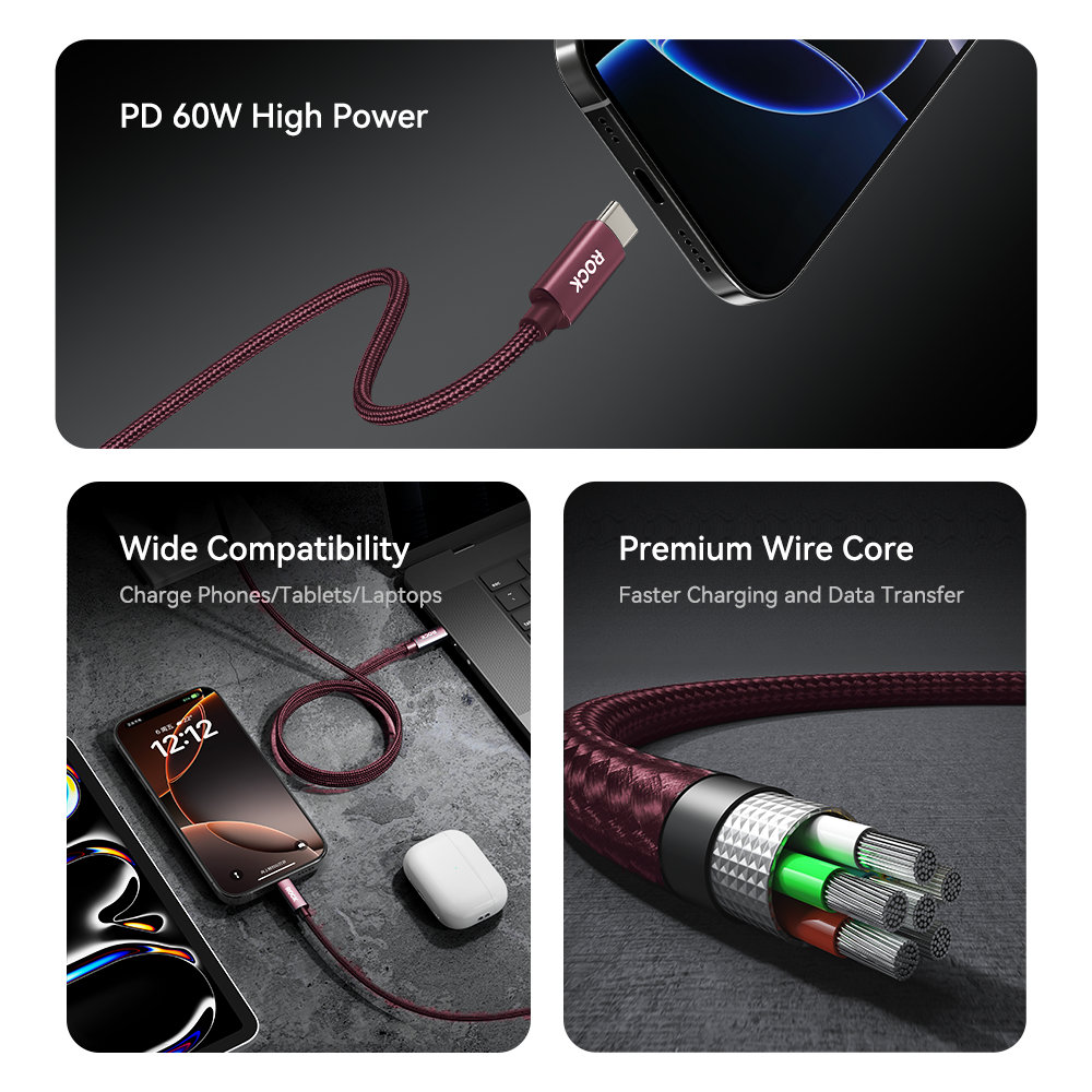 REGO Communication Sdn Bhd - Rock Space | ROCK Z28 Type-C to C PD 60W Metal Braided Fast Charging Cable