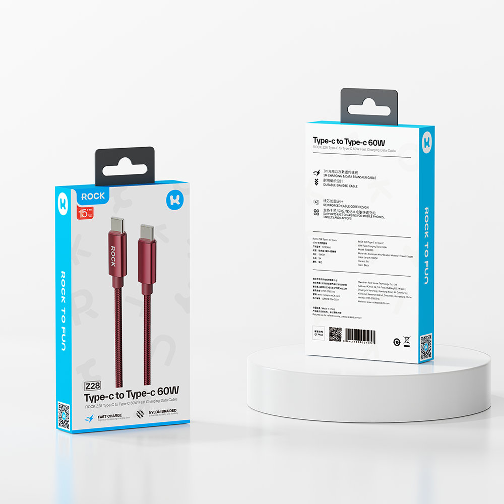 REGO Communication Sdn Bhd - Rock Space | ROCK Z28 Type-C to C PD 60W Metal Braided Fast Charging Cable
